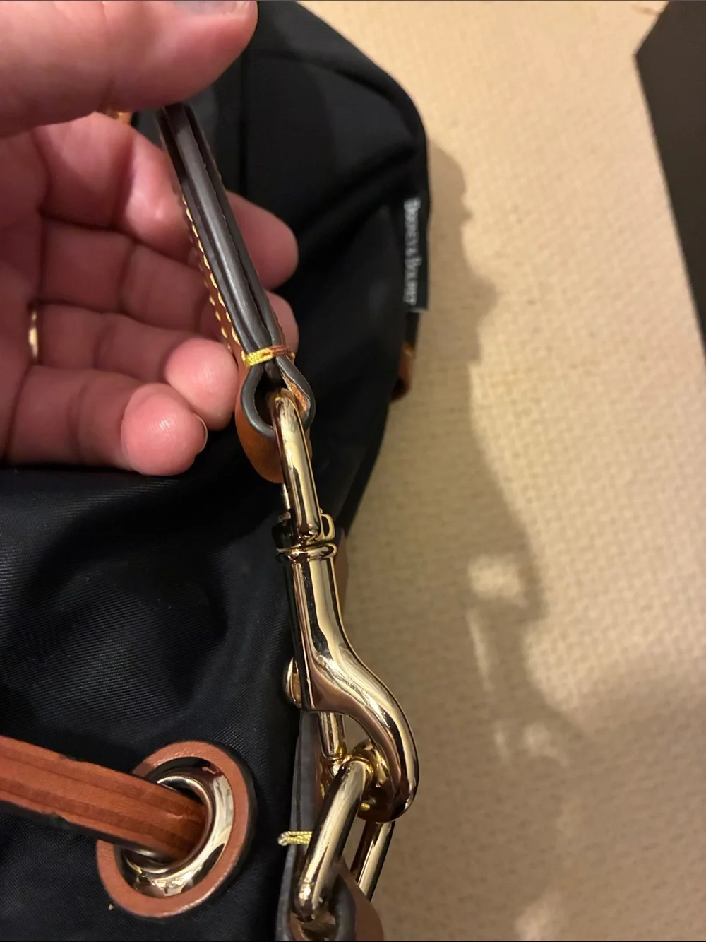 EUC  Dooney & Bourke Wayfayer Black Shoulder Bag with Tan Leather Trim